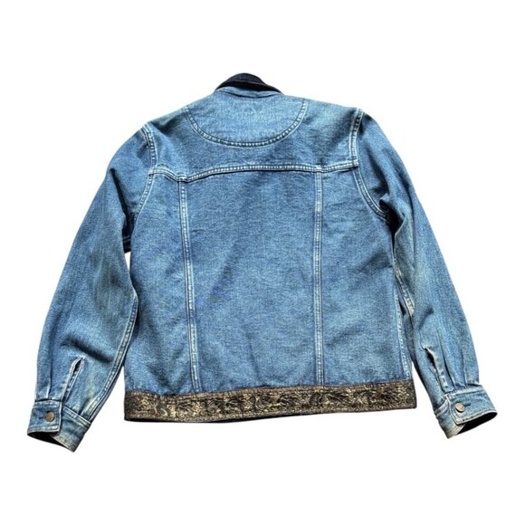 VINTAGE AGAPO DENIM JACKET FUNKY CHIC WITH RIBBON TRIM GROMMET BUTTONS SIZE M - Picture 2 of 10